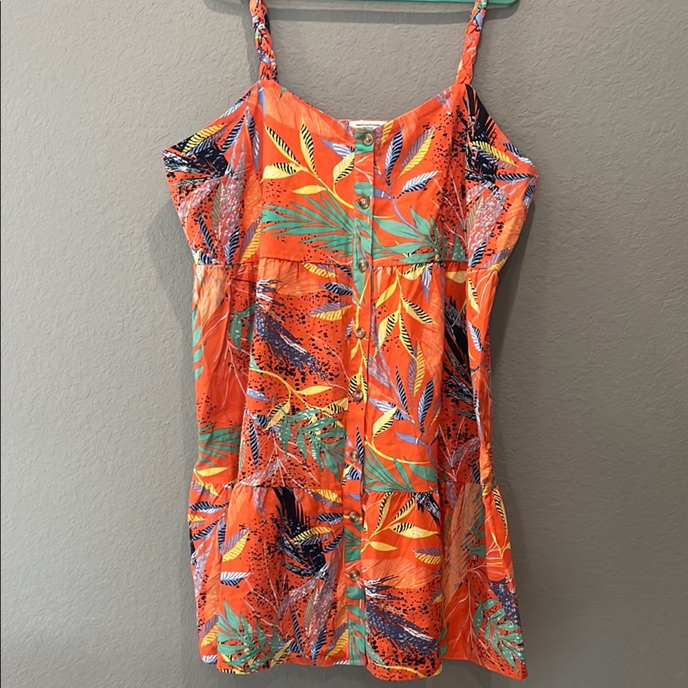 Beach Lunch Lounge Tropical Orange Sleeveless Cover Up Sun Dress NWOT Sz 3X
